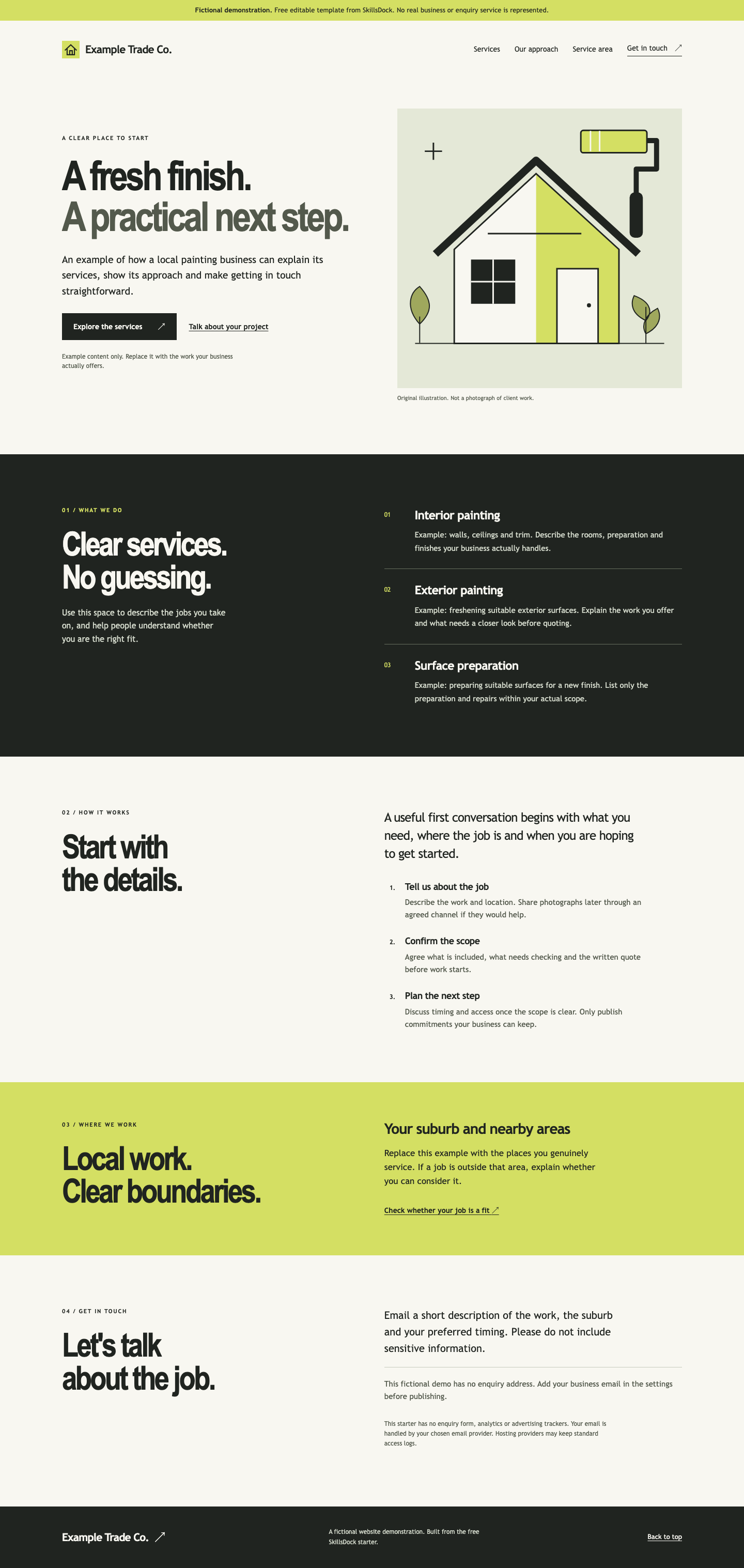 The editable starter template. Replace all sample details before publishing.